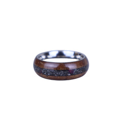 Ring - Stainless steel with meteorite and black opals set between black walnut
