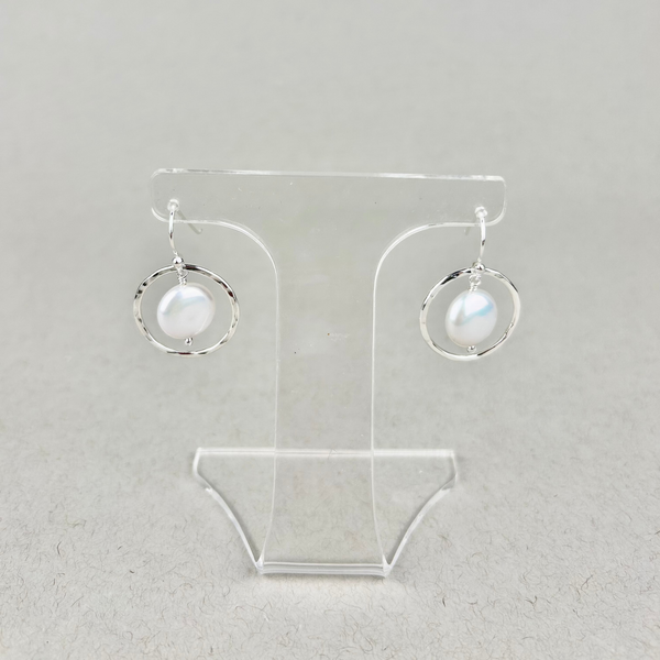 Coin pearl earrings: sterling silver, white coin pearls