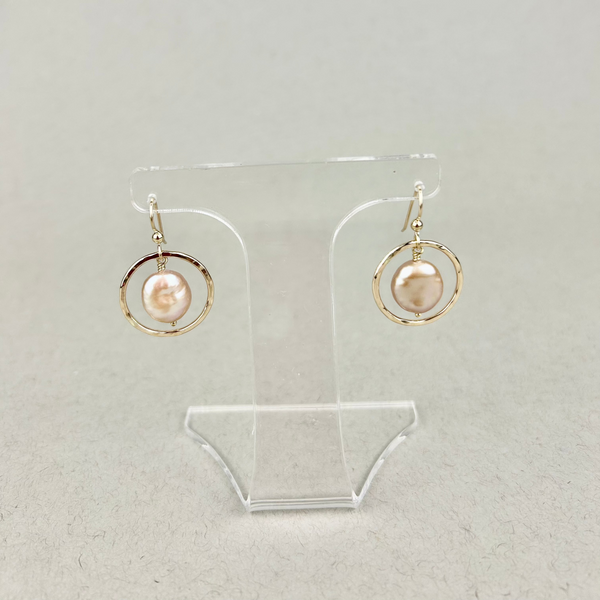 Coin pearl earrings: 14K gold fill, pink coin pearls