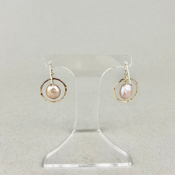 Coin pearl earrings: 14K gold fill, pink coin pearls