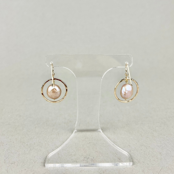 Coin pearl earrings: 14K gold fill, pink coin pearls