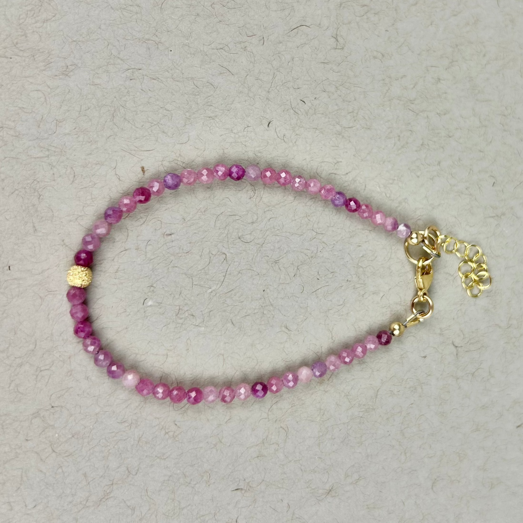Adjustable ruby bead bracelet: 14K gold filled