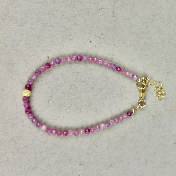 Adjustable ruby bead bracelet: 14K gold filled