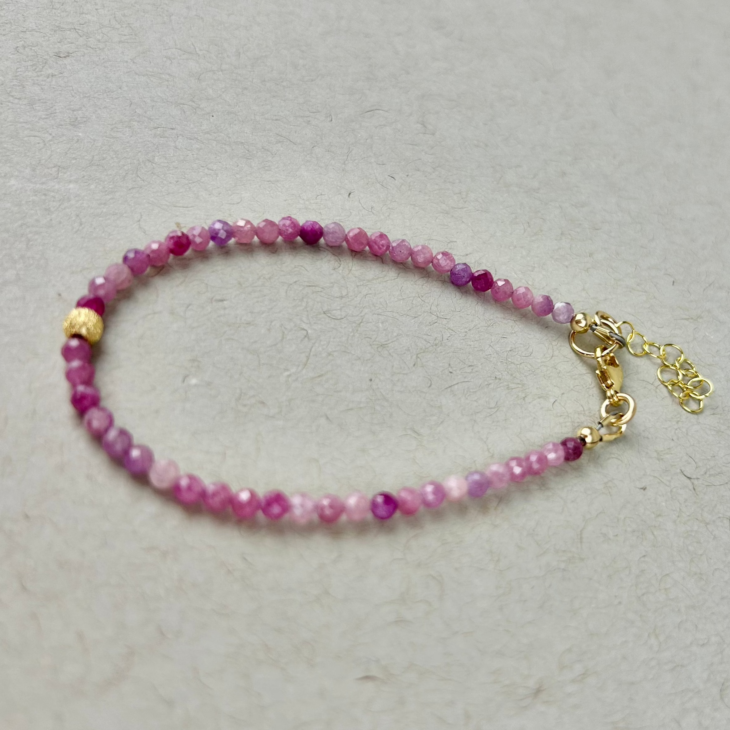 Adjustable ruby bead bracelet: 14K gold filled