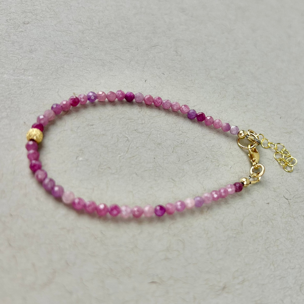 Adjustable ruby bead bracelet: 14K gold filled