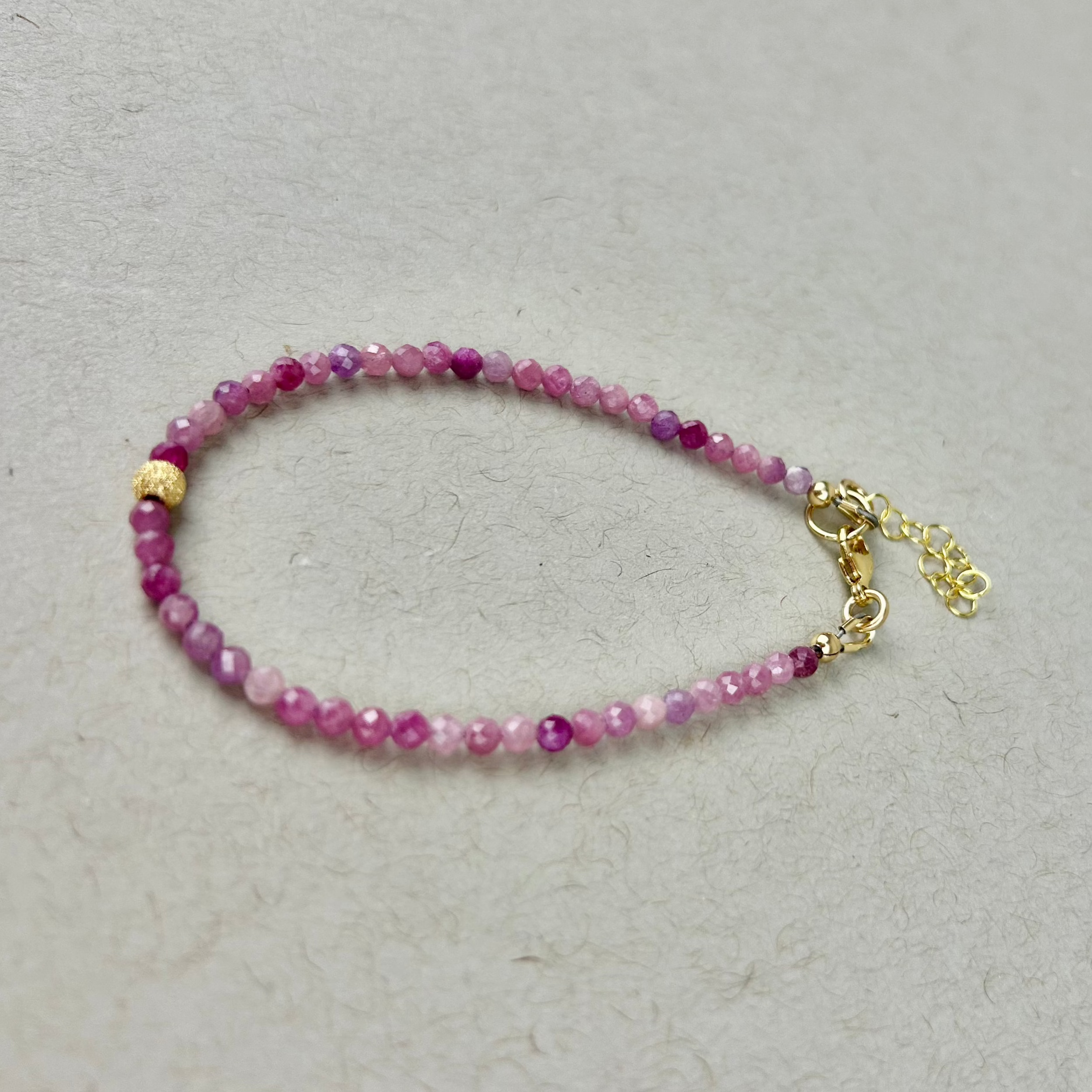 Adjustable ruby bead bracelet: 14K gold filled