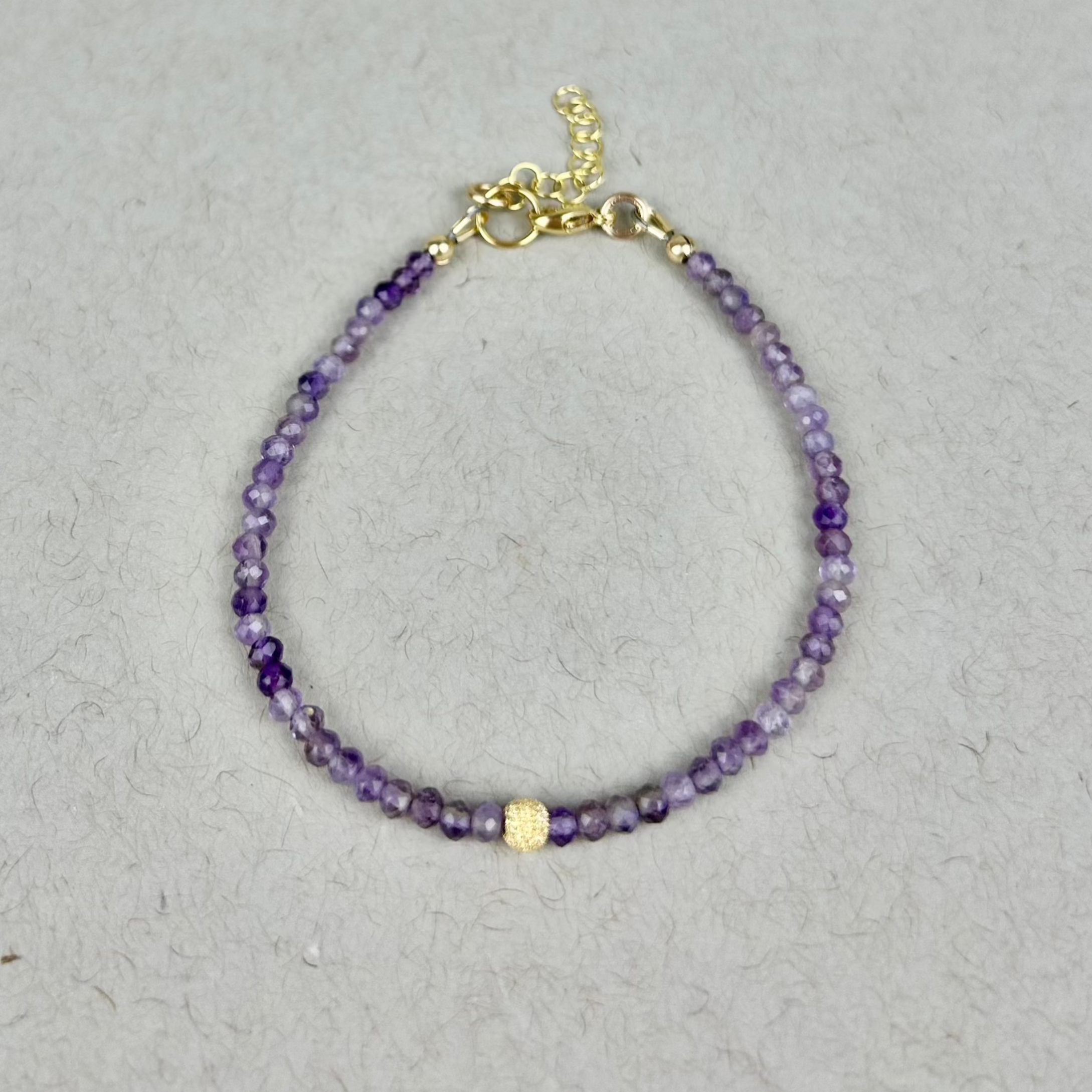 Adjustable amethyst bead bracelet: 14K gold filled