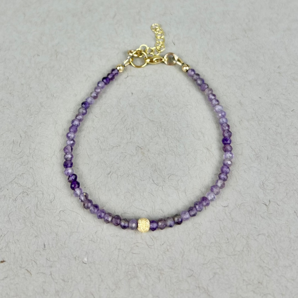 Adjustable amethyst bead bracelet: 14K gold filled