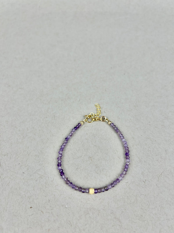 Adjustable amethyst bead bracelet: 14K gold filled