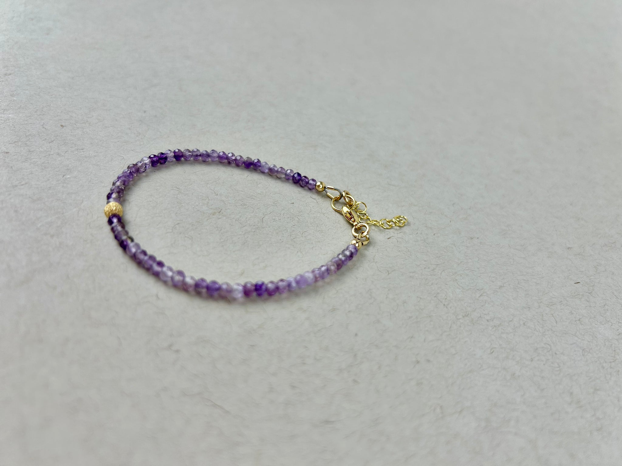 Adjustable amethyst bead bracelet: 14K gold filled