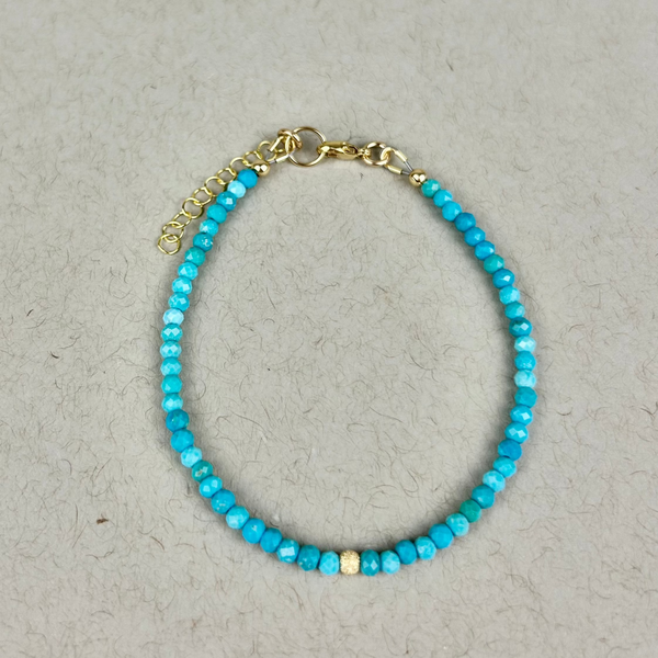 Adjustable turquoise bead bracelet: 14K gold filled
