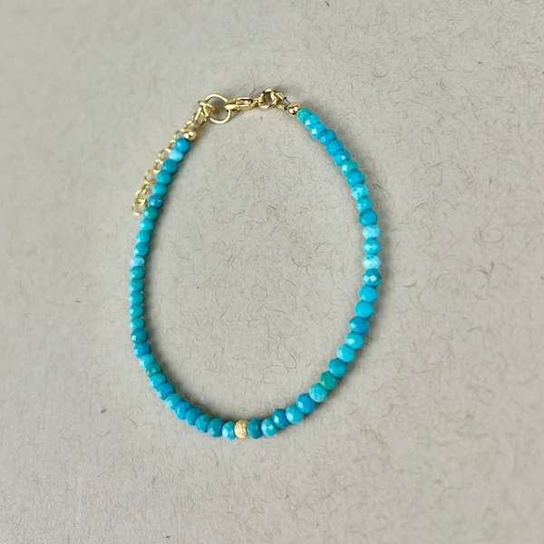 Adjustable turquoise bead bracelet: 14K gold filled