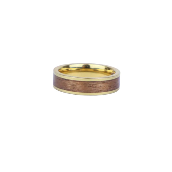 Ring 18k Gold Plated Tungsten - Black Walnut Inlay