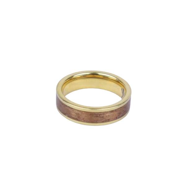 Ring 18k Gold Plated Tungsten - Black Walnut Inlay