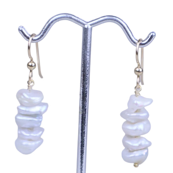 Ruffle earrings: keshi pearls, 14K gold fill