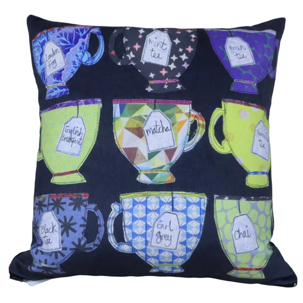 Pillow square velvet with teacups