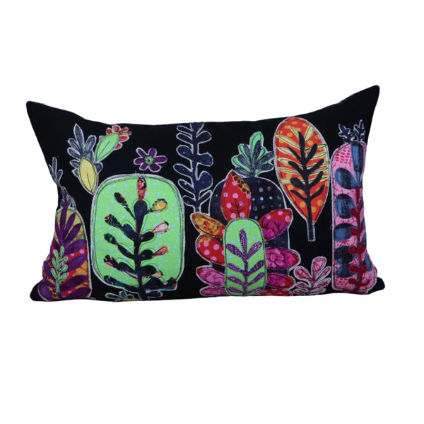 Treeline pillow in collage on wool melton