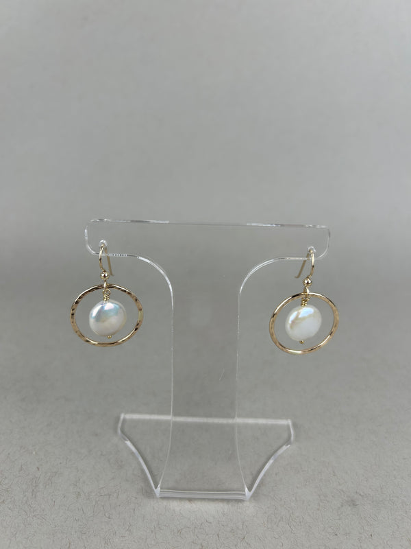 Coin pearl earrings: 14K gold fill, pink coin pearls