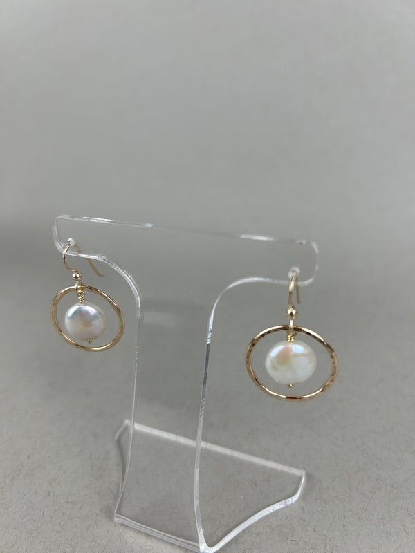 Coin pearl earrings: 14K gold fill, pink coin pearls