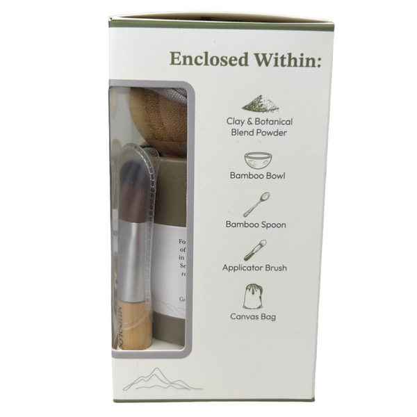 Product packaging with a brush and bowl on a gray background