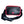 Black and red leather crossbody bag with a red maple leaf logo on the front, featuring a zippered top pocket and a wide black strap, set against a plain gray background.