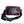Black and red leather crossbody bag with a red maple leaf logo, featuring a front zippered pocket and a wide black strap, set against a neutral gray background.