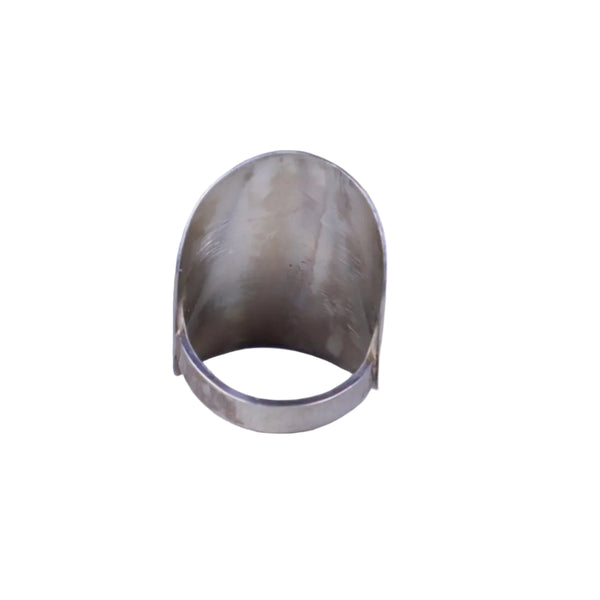 Ring - one of a kind wide “shield” ring with 3D flower Projekt M