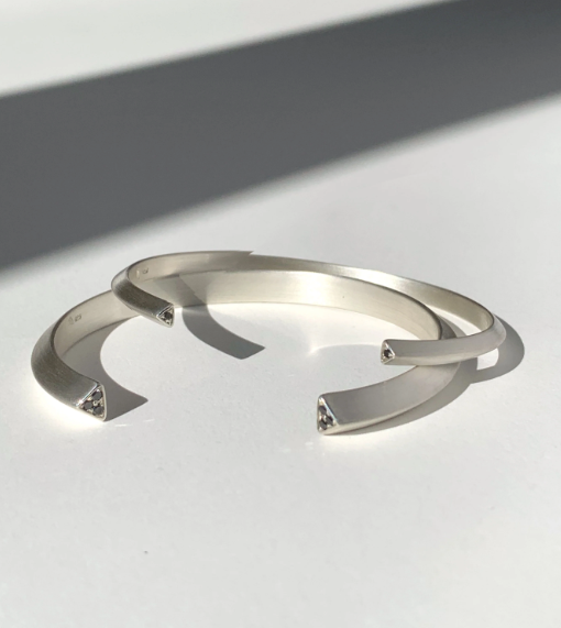 Slice large silver black diamond triangle bracelet