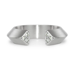 Slice large silver white diamond triangle ring