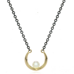 Luna large 2tone pearl crescent pendant