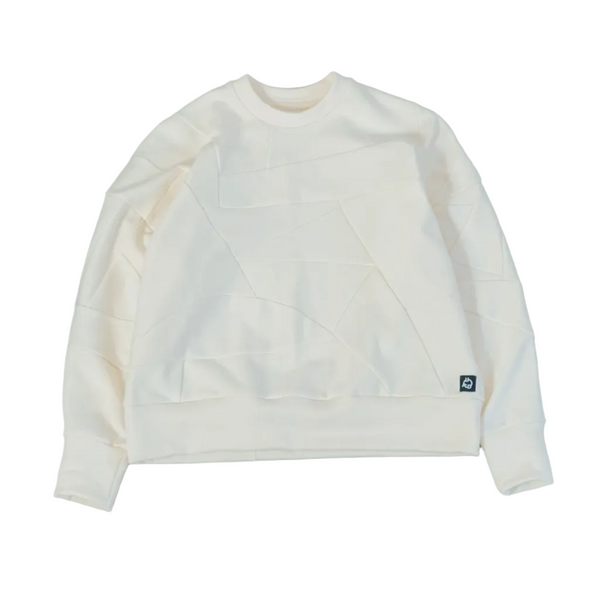 Organic Cotton White Scrapwork Crewneck Sweater