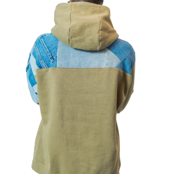 Olive & Denim Patchwork Sleeve Hoodie