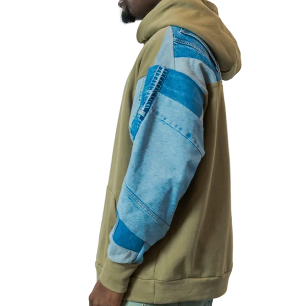Olive & Denim Patchwork Sleeve Hoodie
