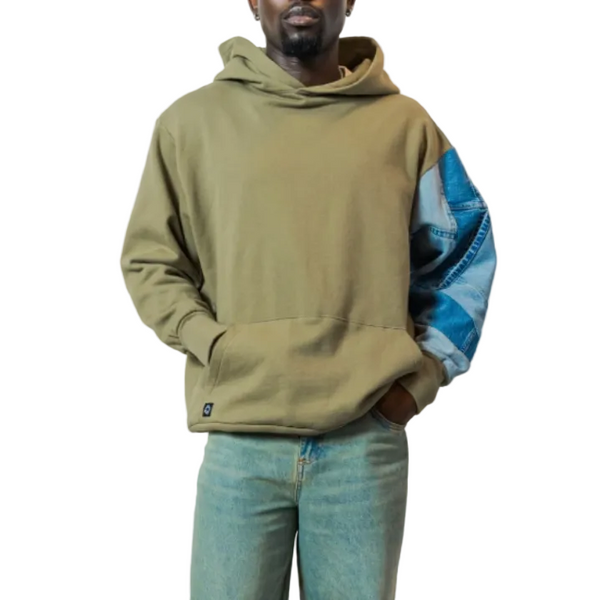 Olive & Denim Patchwork Sleeve Hoodie