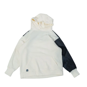 White & Black Denim Patchwork Sleeve Hoodie