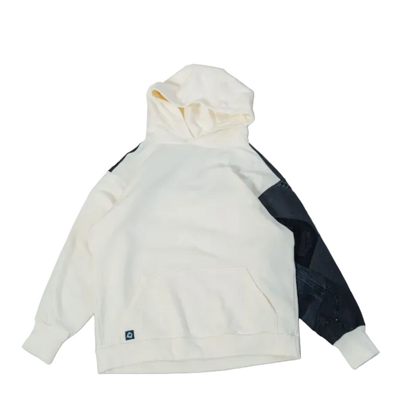 White & Black Denim Patchwork Sleeve Hoodie