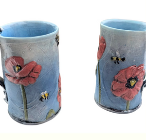 Bees and poppies mug Large