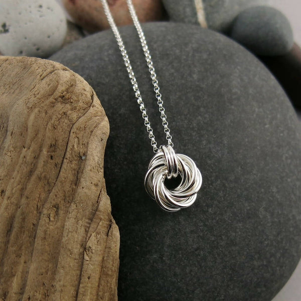Endless Love Knot Necklace • Sterling Silver Entwined Knot Pendant with Rolo Chain