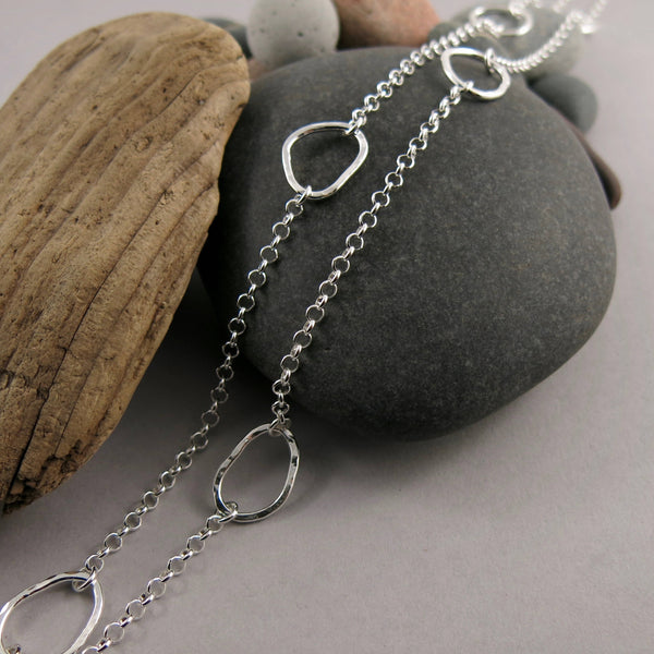 Sterling Silver Station Chain Necklace • 30" Long Coast Chain Necklace