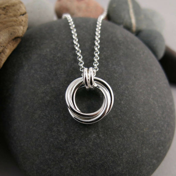 Timeless Love Knot Trio Necklace • Sterling Silver Trinity Knot Pendant with Silver Rolo Chain