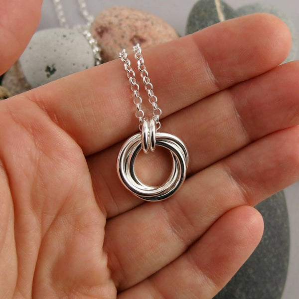 Timeless Love Knot Trio Necklace • Sterling Silver Trinity Knot Pendant with Silver Rolo Chain