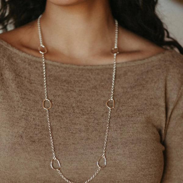 Sterling Silver Station Chain Necklace • 30" Long Coast Chain Necklace